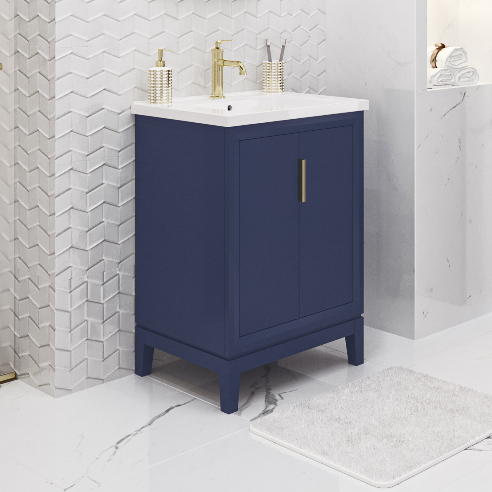 Finck 24.2'' Single Bathroom Vanity, Monarch Blue, Gold