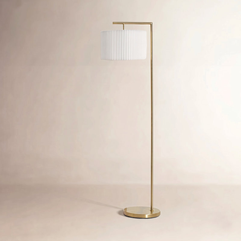 Lampe sur pied à DEL 60 po avec abat-jour tambour en tissu blanc Montage Modern, ampoule incluse, Blanc, Nickel brossé