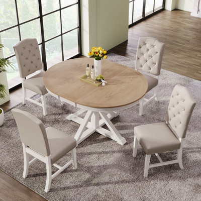 Farmora Retro Farmhouse Dining Set with Butterfly Leaf and High-Density Foam Seating