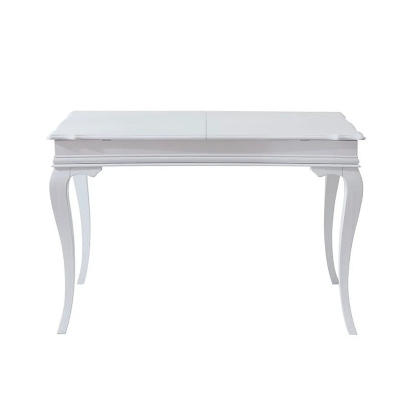 Extendable Dining Table, Solid White Color, 31.5 x 47.2 x 29.5 inches (Open: 31.5 x 63.0 x 29.5 inches) | 100% Beech Wood Legs, MDF Top, 0.7 inches Thick | Traditional Design, Perfect for Family Gatherings & Dining Rooms