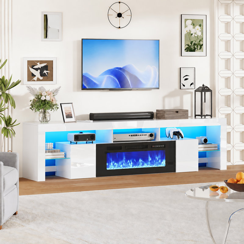 TV Stand Fireplace, 94.5"W*16"D*23.6"H, White