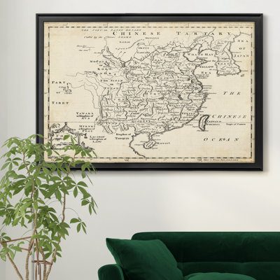 Carte de Chine - Carte du monde vintage, encadrée sous verre acrylique, décoration murale pour bureau et bibliothèque