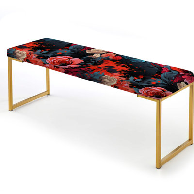 Floral Upholstered Gold Bench