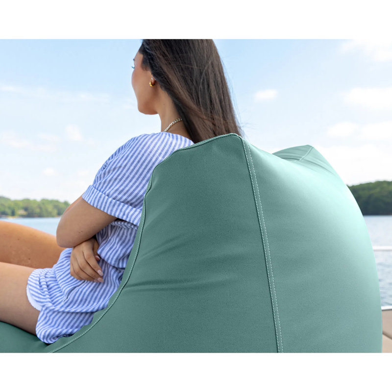 Pouf d'extérieur en vinyle marin bleu cascade avec boucles de fixation, résistant aux UV et à l'eau, idéal pour les bateaux, les yachts, les terrasses et les abords de piscine.