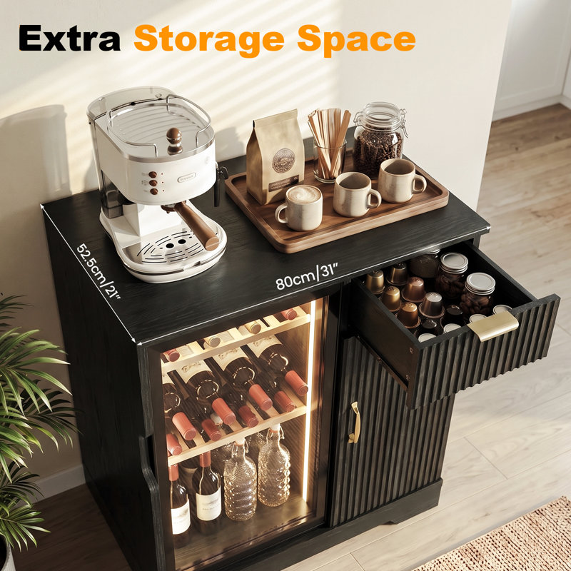 Mini armoire frigorifique, armoire à café avec espace réfrigérateur, Noir