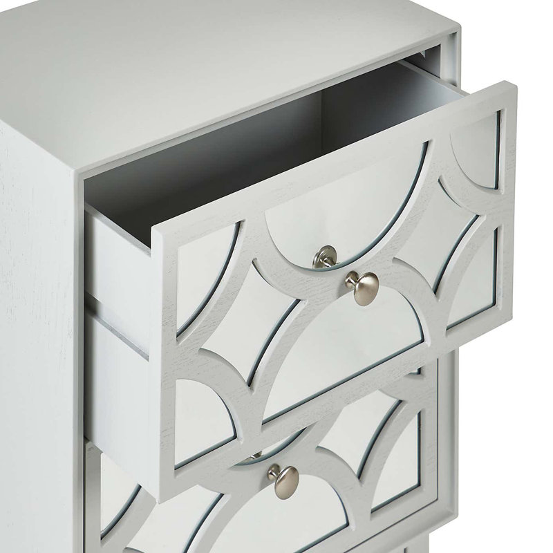 Habeel Two Drawer Mirror Front Nightstand, Light Gray