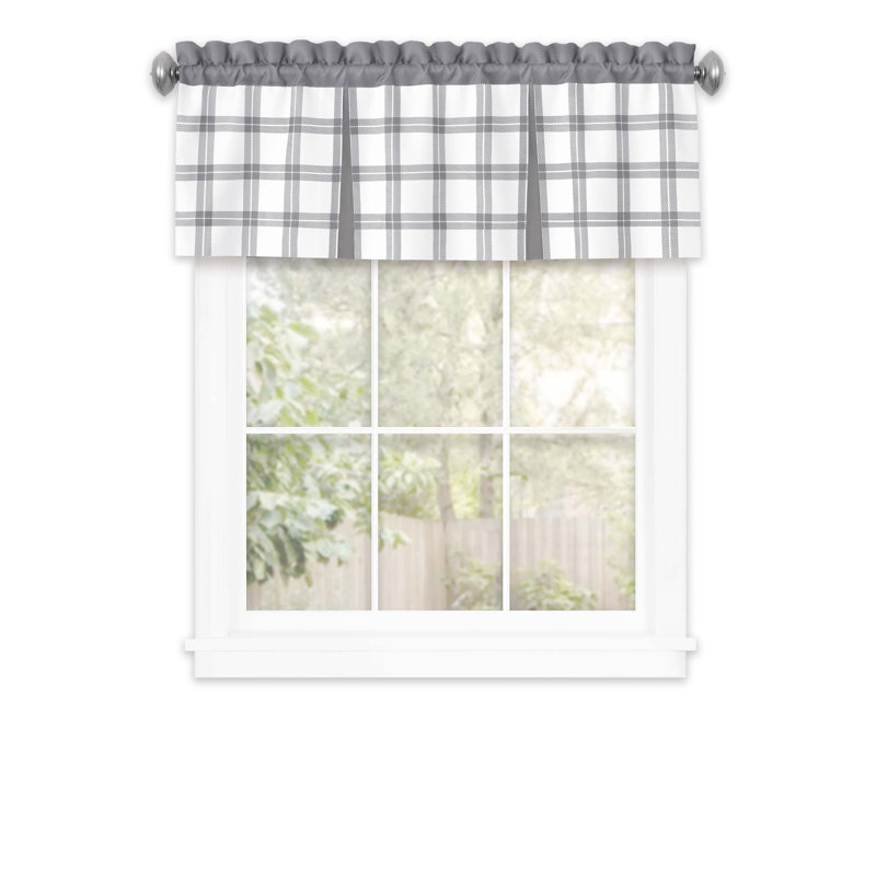 Plaid Tailored Kitchen Curtain, 36" W x 58" L, Gray