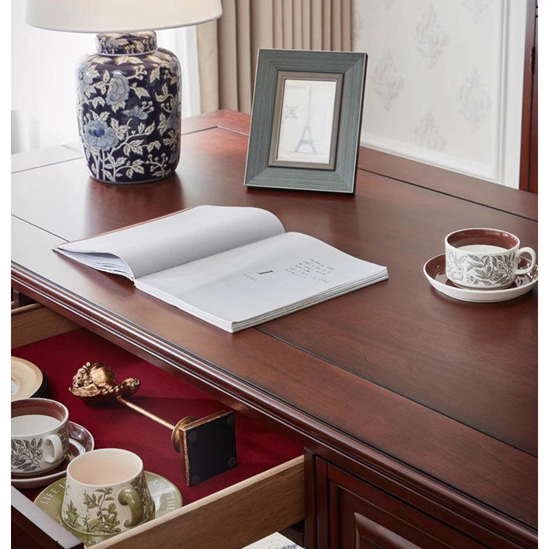 Bureau rustique en bois massif de style américain avec beaucoup de rangement, H 30,71 po x l 62,99 po x P 31,5 po