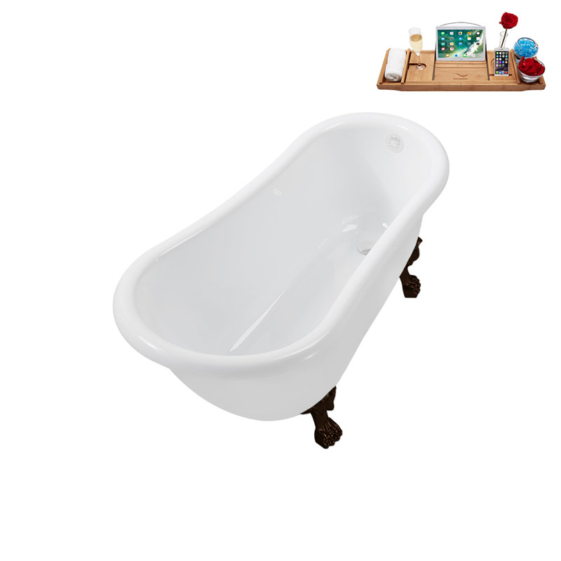 53.1'' x 25.6'' Soaking Acrylic Bathtub, Matte Oil Rubbed Bronze, Glossy White
