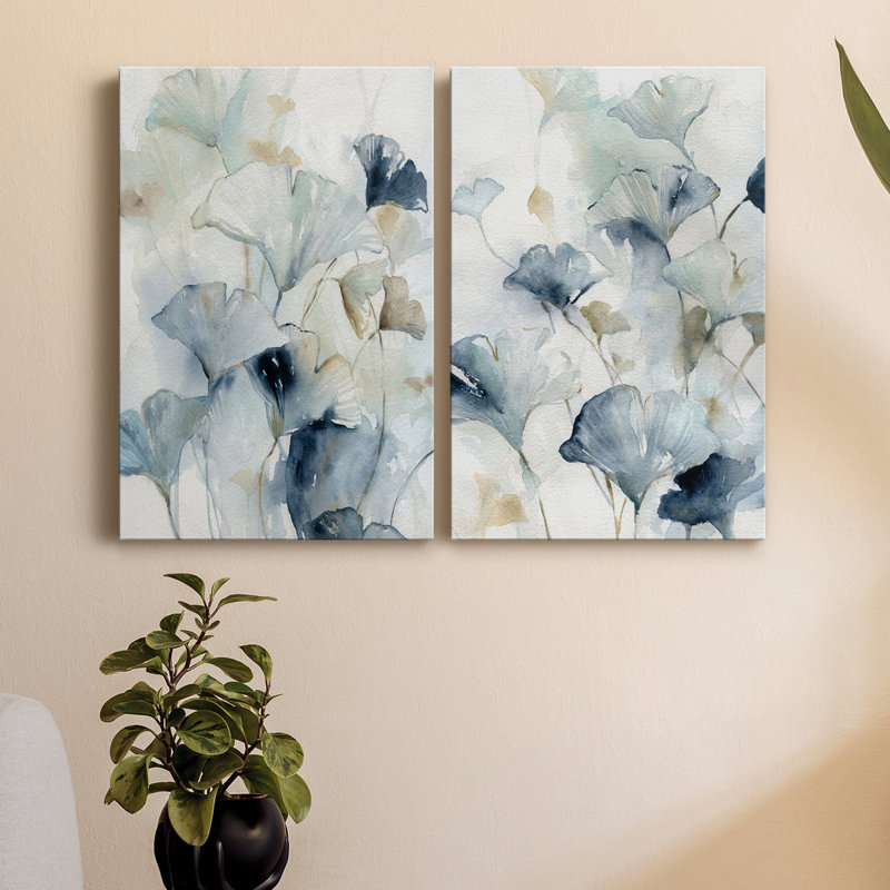 " Indigo Ginkgo I " 2 - Pieces, 36" H  x 24" W x 1.5" D