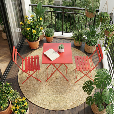 Space-Saving 3-Piece Folding Metal Bistro Set, Weather Resistant Patio Table and Chairs