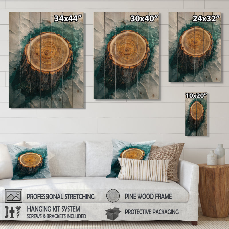 Emerald Stone And Wood Slide Roots Of Serenity IV - Tree Wood Wall Decor - On Natural Pine Wood, 32" H x 24" W x 0.78" D