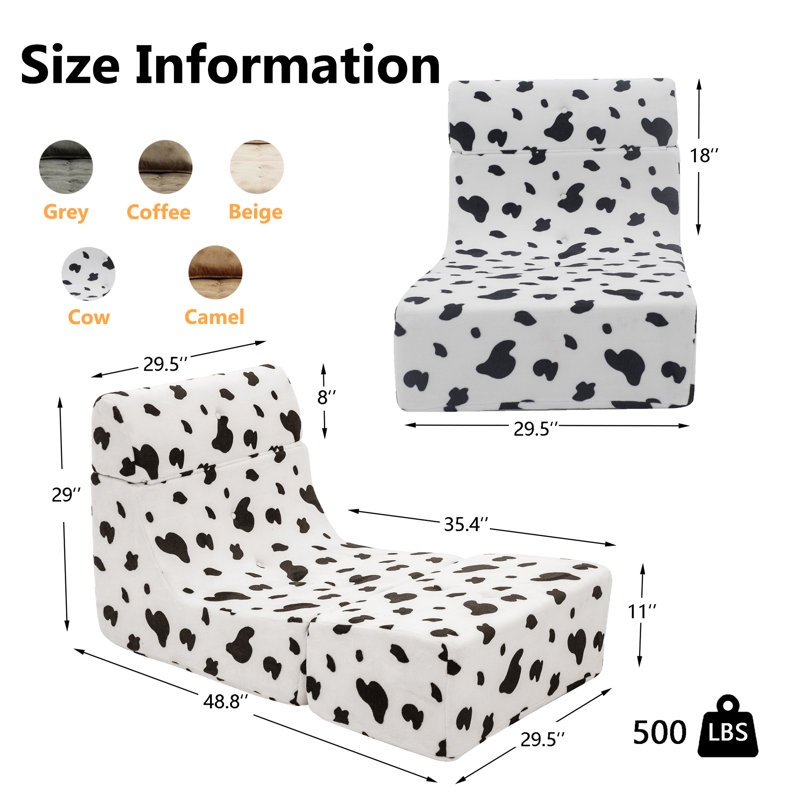 Armless Bean Bag Chair & Lounger Fireside Chair, Mid Century Foam Chair, Cow Fabric/Velvet