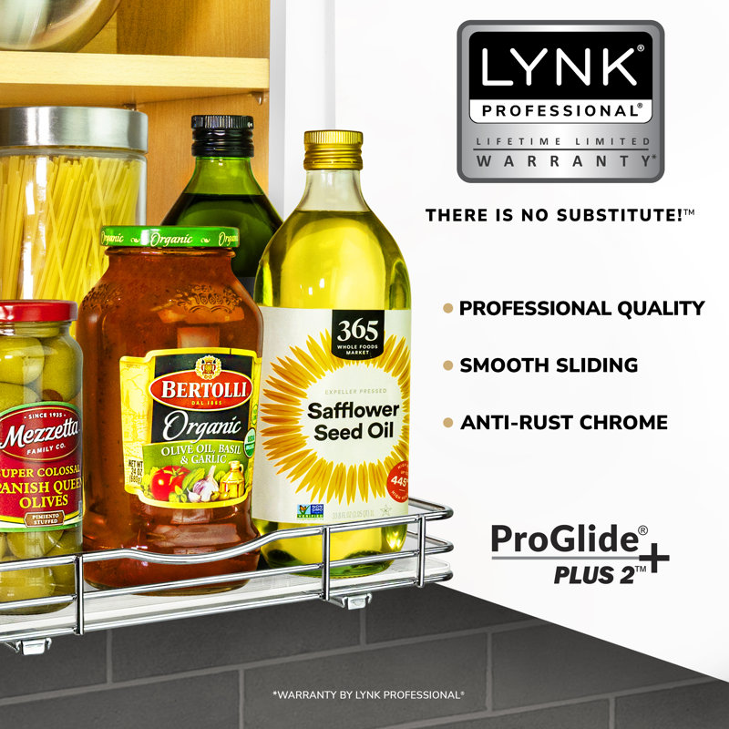 LYNK PROFESSIONAL Pull Out Spice Rack Organizer for Inside Kitchen Cabinets - 10-1/4 inch Wide - Slide Out Drawer – Chrome Sliding Spice Cabinet Organization Shelf Racks - 1 Tier