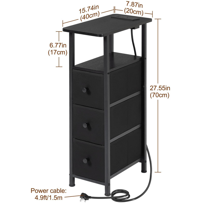 20cm W Metal Bedside Table, Black