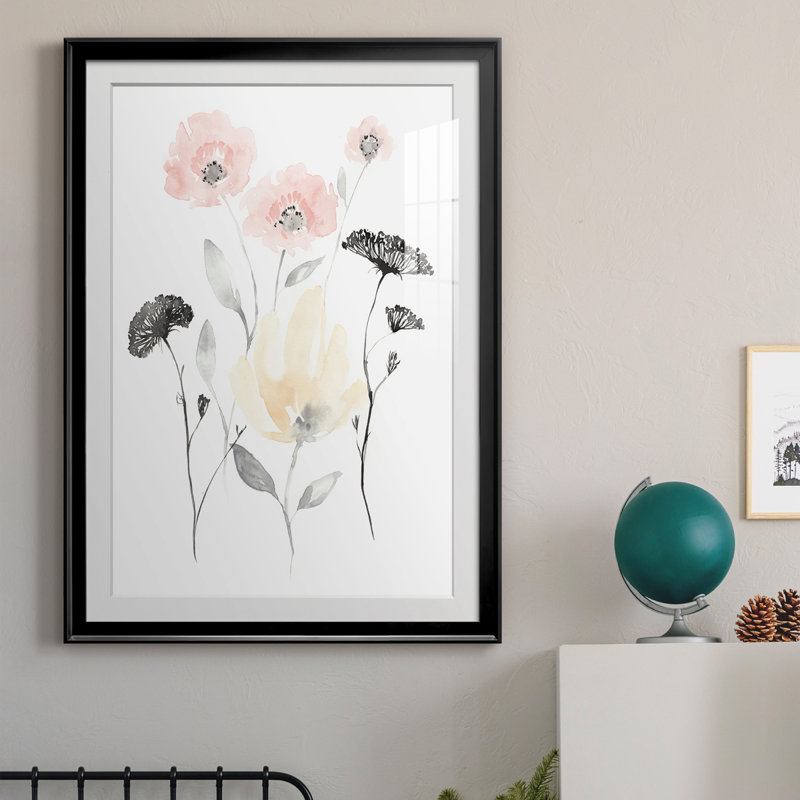 Blush & Black Wildflowers I - reproduction de cadre photo, Noir, H 30,5 po x l 22,5 po x P 1 po