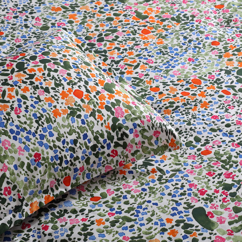 Marimekko Rantaniitty Orange Cotton Comforter Set, King Comforter + 2 King Shams