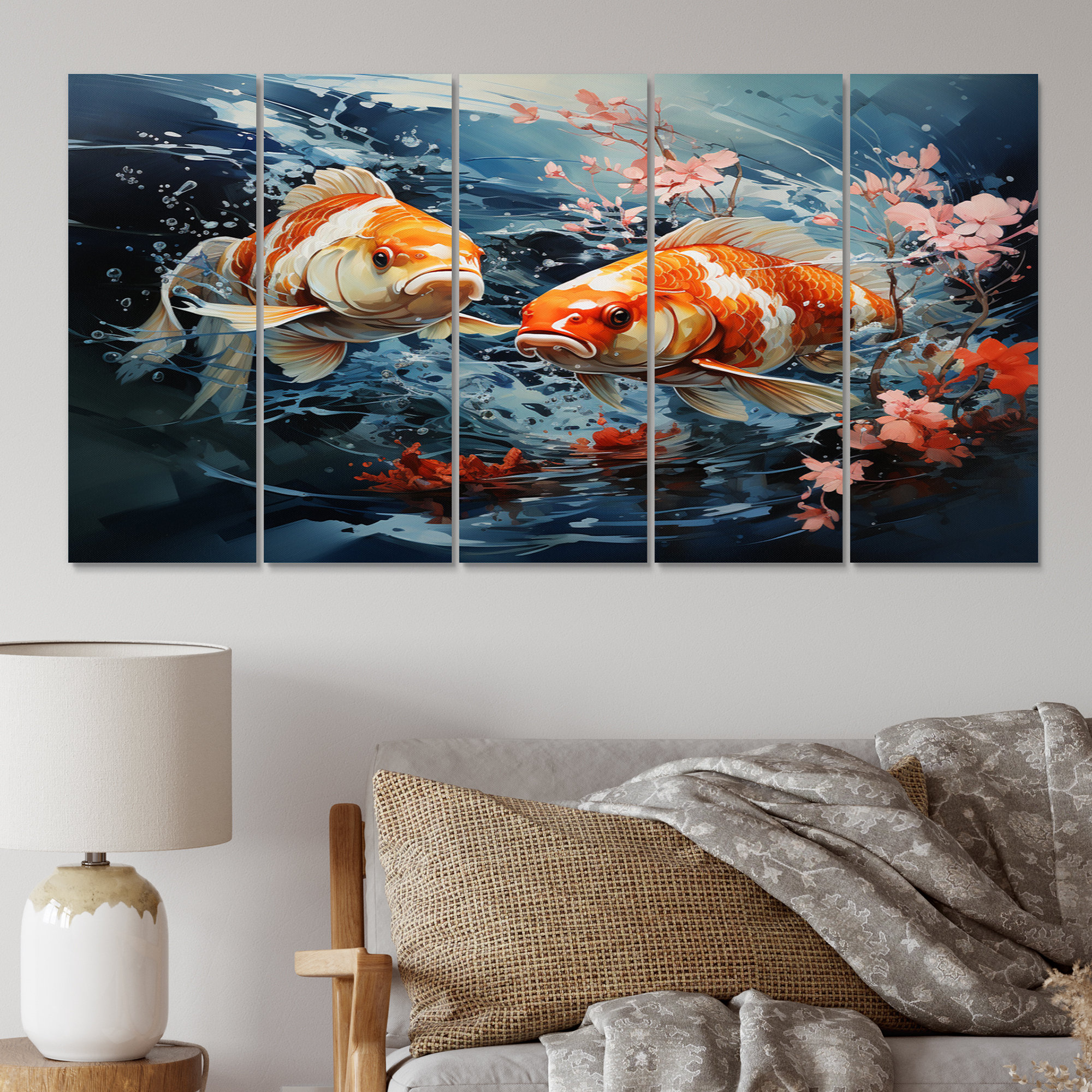 DesignArt China Art Glimpse Fish I - Chinese Metal Wall Decor Set | Wayfair