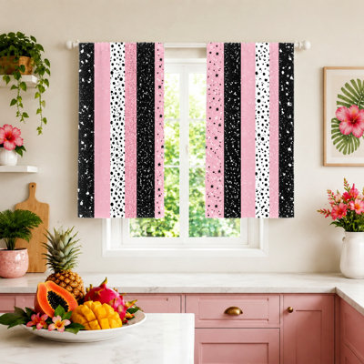2Pcs Striped Curtains, light filtering, polka dot and star print pattern, stylish cute design, suitable for girls room, bedroom, living home decoration