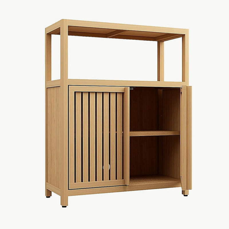 Living Room Bathroom Bamboo Storage Cabinet With Shelves, Natural