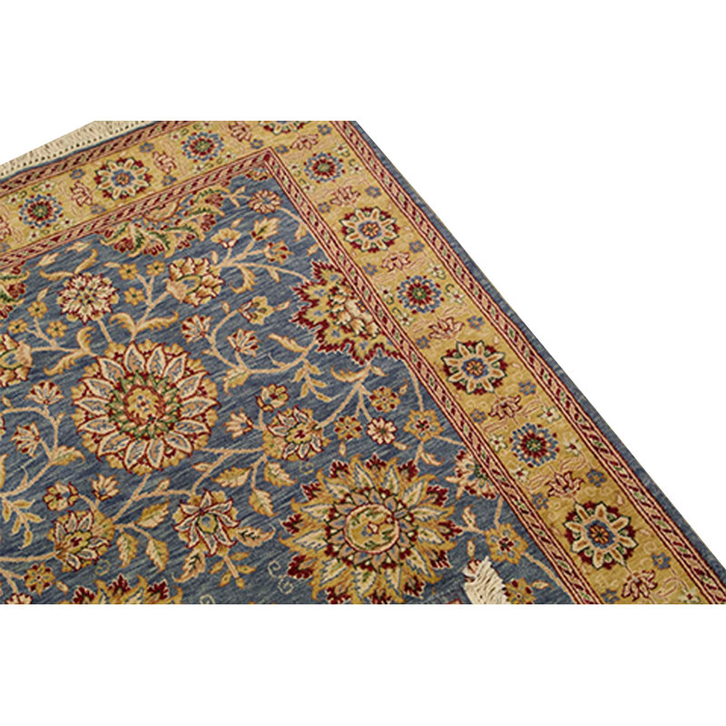 Tapis bleu et doré de haute qualité noué à la main
