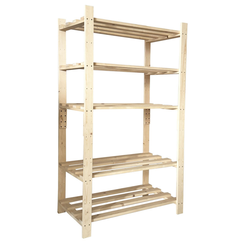 5-Shelf Heavy Duty Slatted Free-Standing Storage Unit, Pre-Sanded Pine