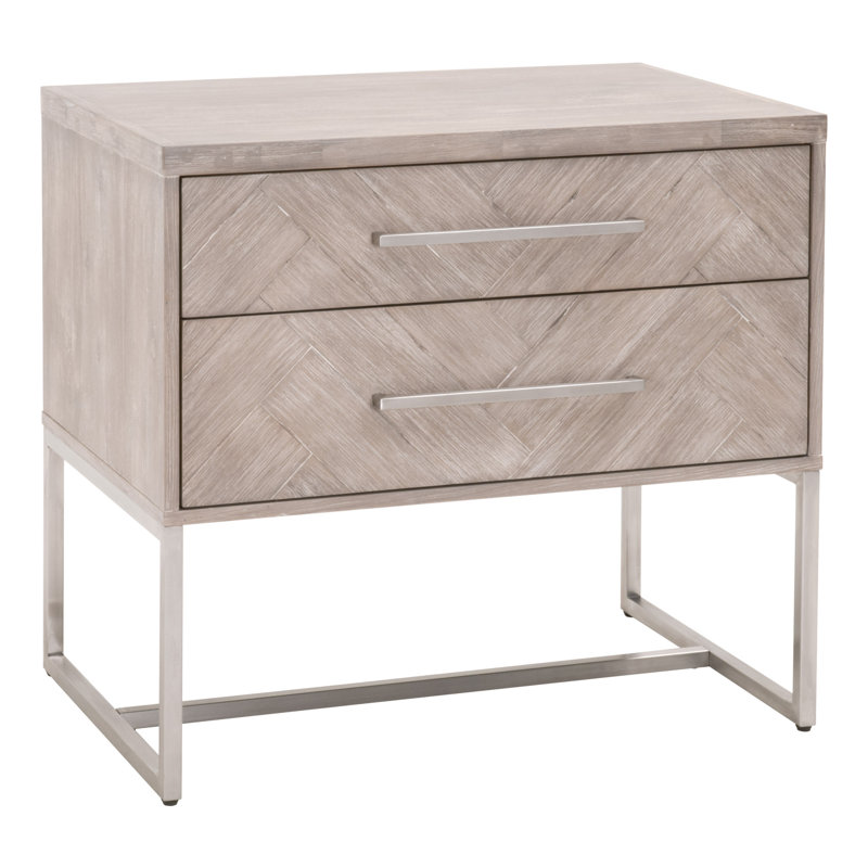 Table de chevet 2 tiroirs Bobby, Gris naturel