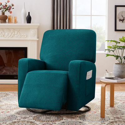 Housse Extensible 4 Pièces Pour Fauteuil Inclinable - Tissu Jacquard, Poche Latérale, Lavable - Bleu Clair - Protection Anti-taches