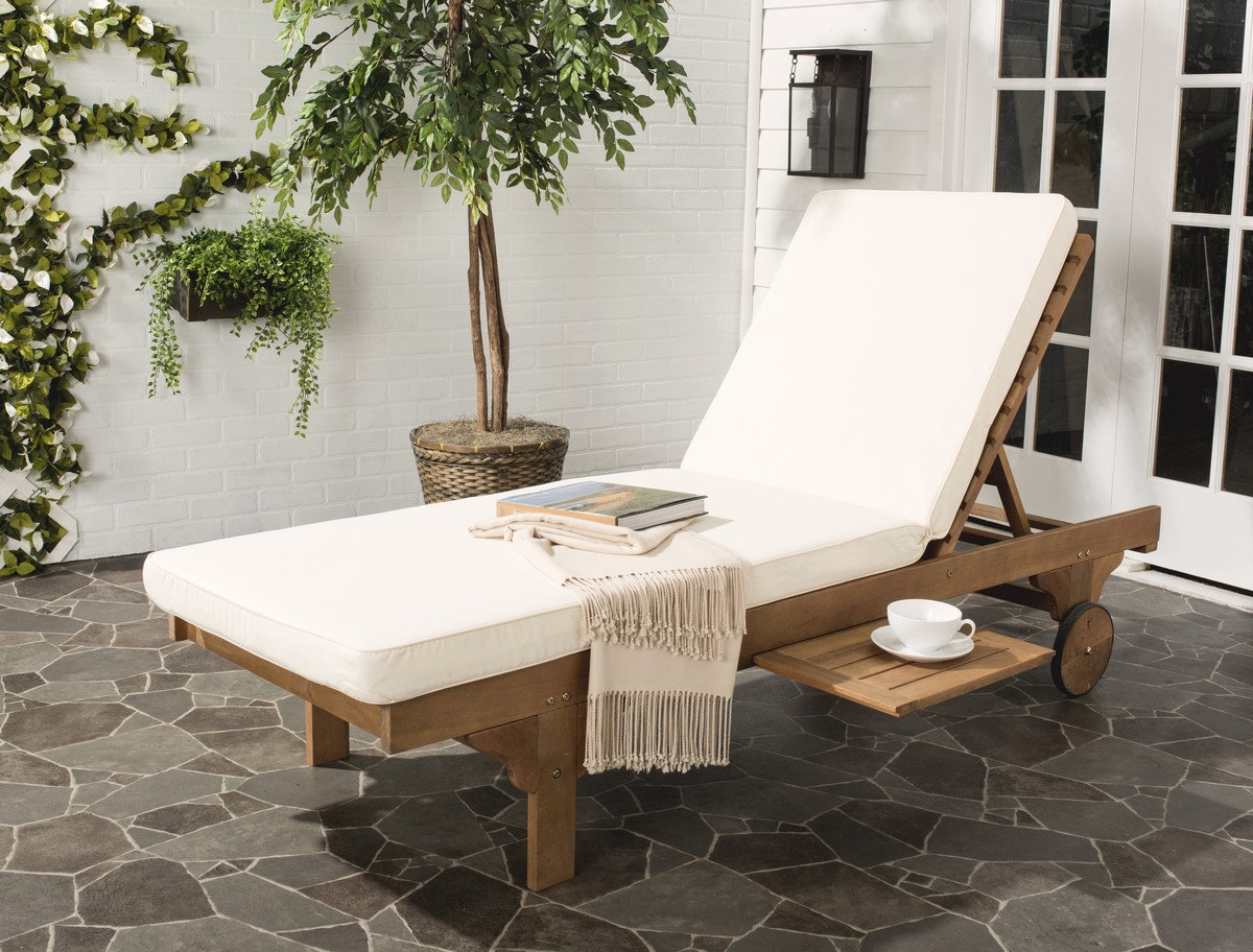 Jivera 28" Eucalyptus Patio Chaise Lounge, Beige, Natural