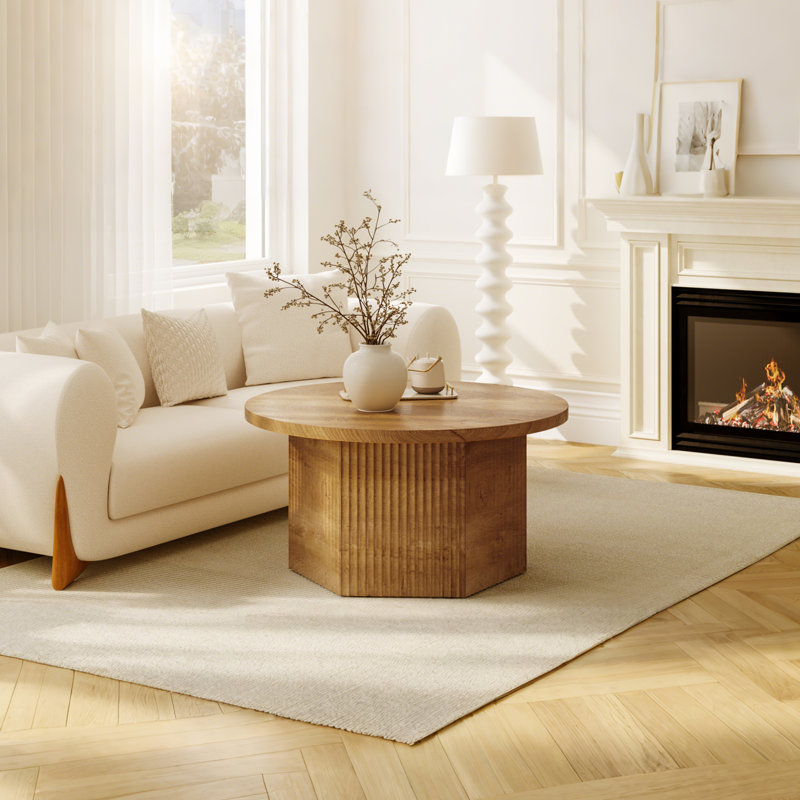 31.5" Lift Top Round Coffee Table with Drum Base, Natural
