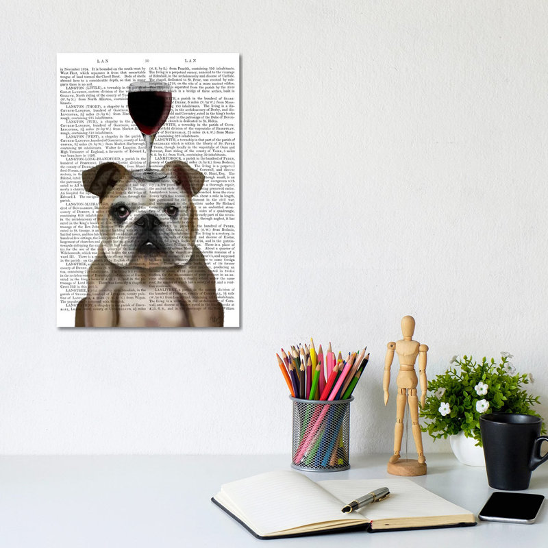 Dog Au Vin, English Bulldog, Print BG by Fab Funky - Wrapped Canvas Print, 30.48cm H x 20.32cm W x 1.91cm D