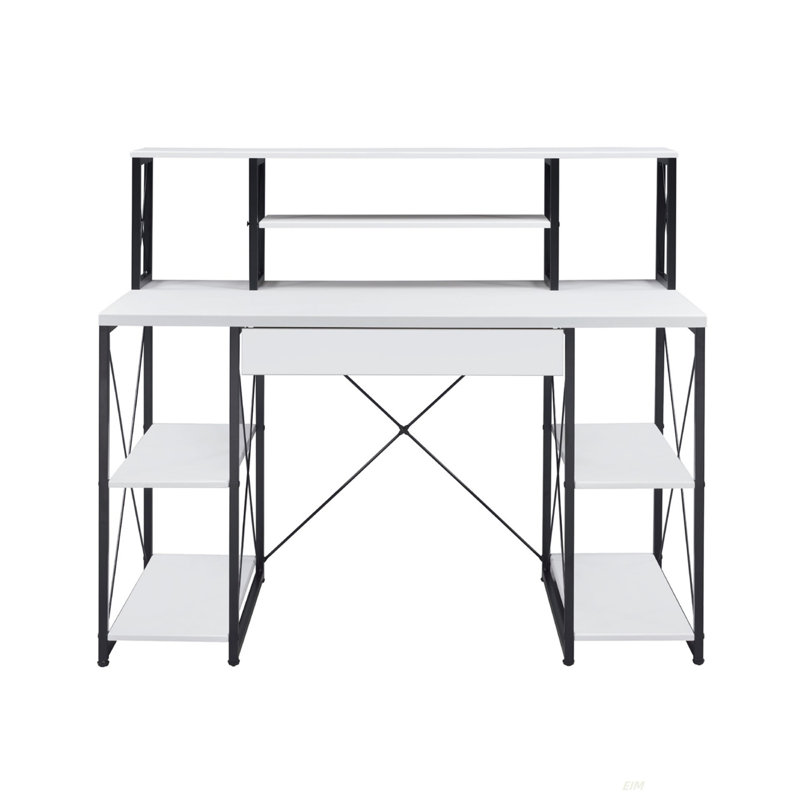 Writing Desk With One Drawer And 8 Open Compartment(Desk), White, 40.96" H x 46.96" W x 24.03" D