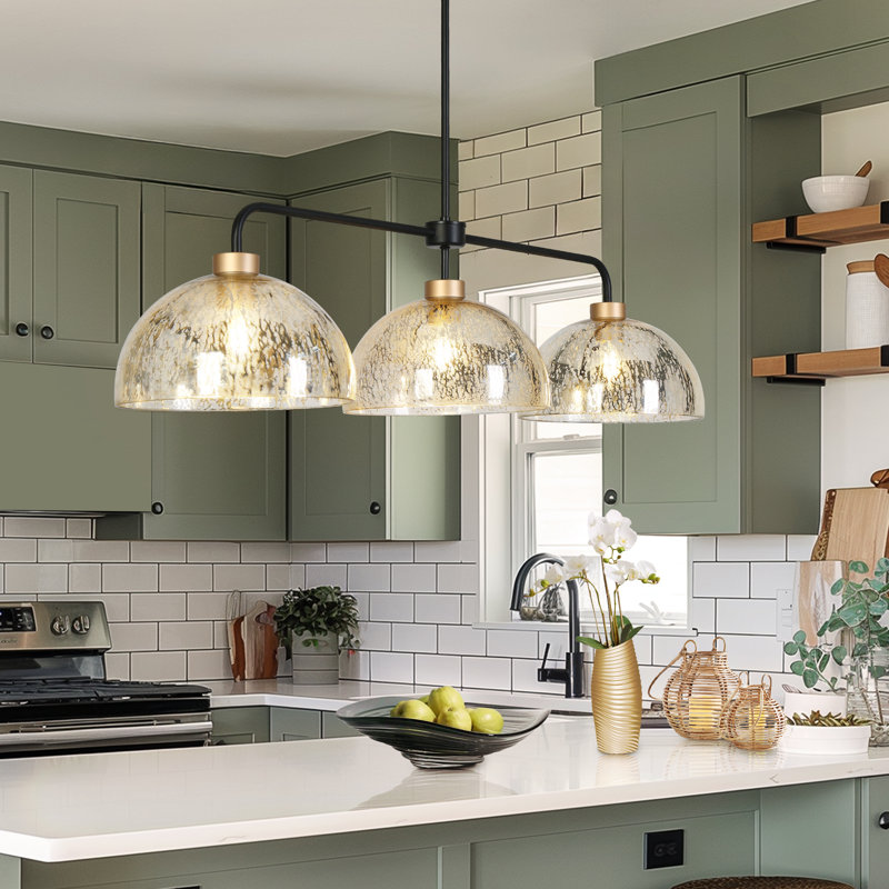 3-Light Black Dome Mercury Pendant For Dining Room