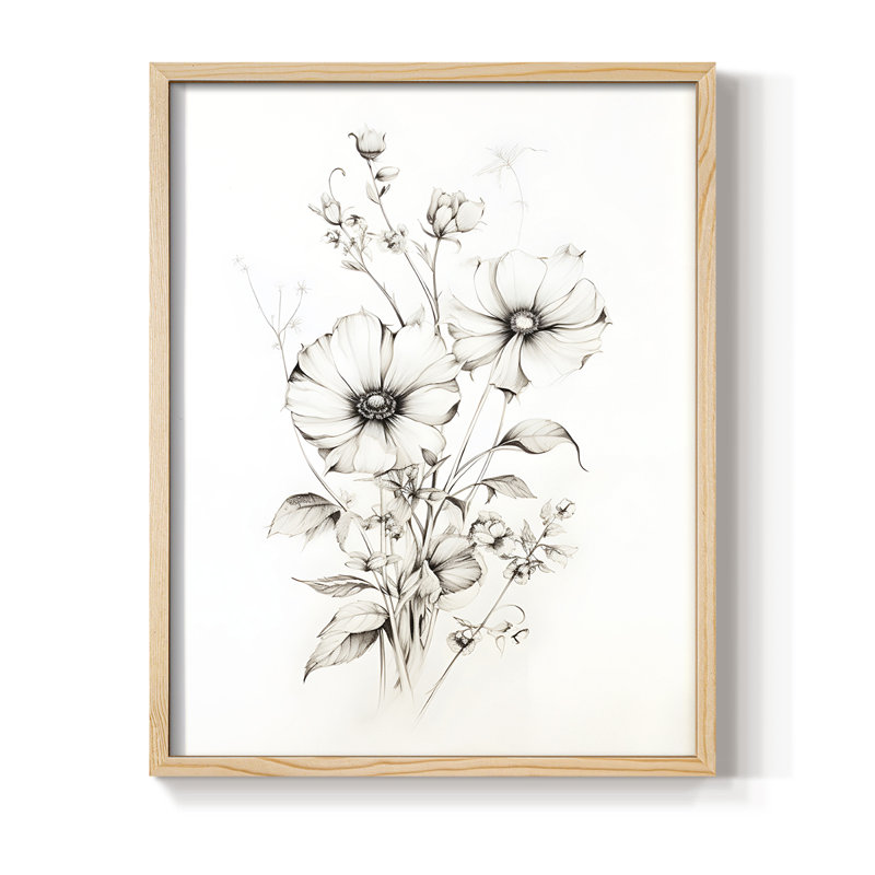 «Vintage Floral Print», impression encadrée CC XXXVII - bois massif, Naturel, H 30 po x l 24 po