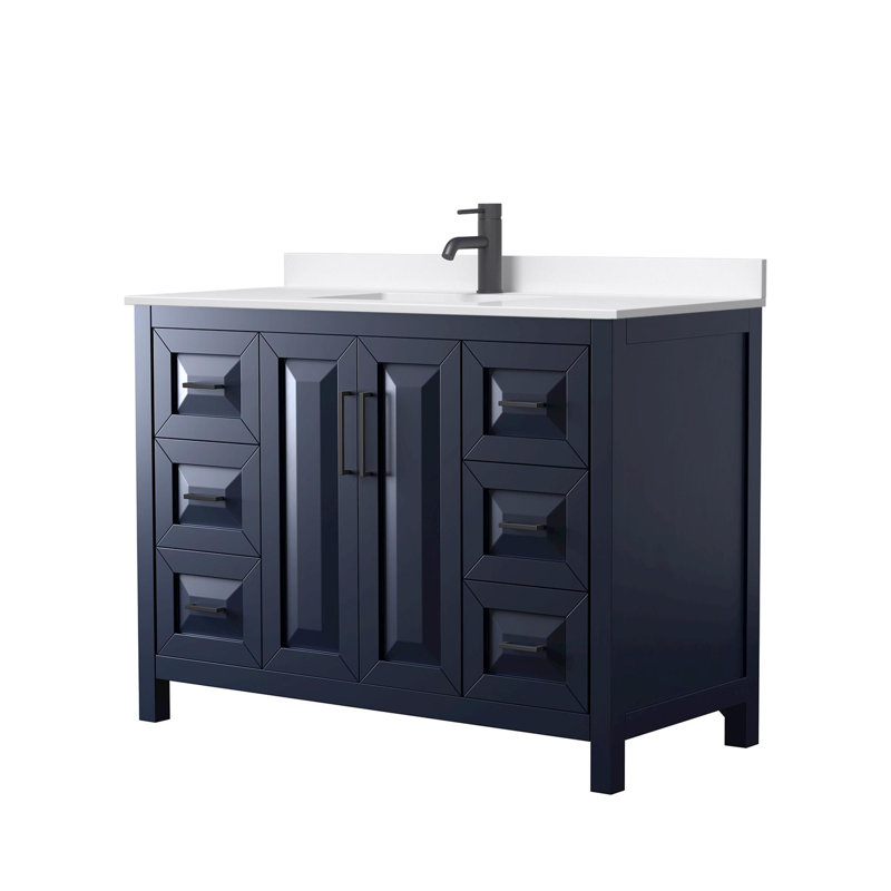 Daria 48'' W Vanity, White Quartz, Blue, Matte Black