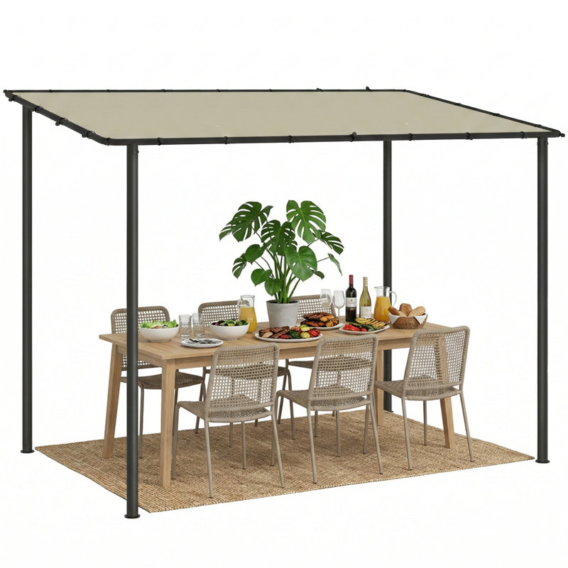 Outsunny 3 x 2 m Lean to Garden Pergola Metal Frame, Cream, Powder Coated