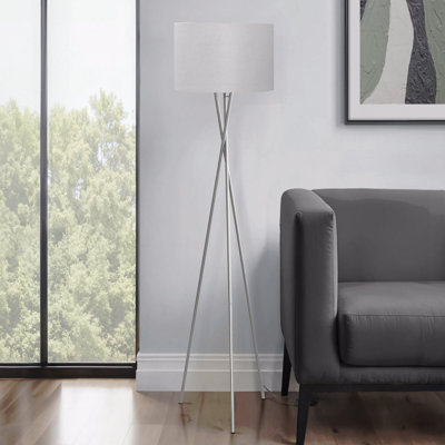 Lighting, 62"H, Floor Lamp, Nickel Metal, Grey Shade, Contemporary