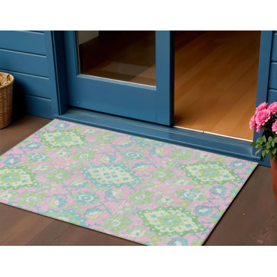 Tapis intérieur lavable extérieur rose, vert et bleu 3 pi x 5 pi