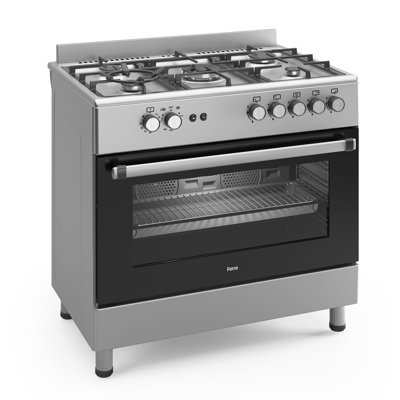 90cm Gas Range Cooker With Double Turbo Fan & 5 Burner(1 Wok) - Stainless Steel