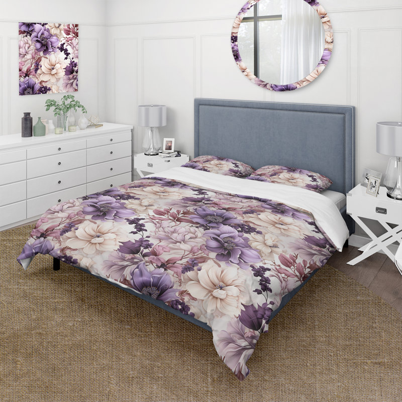 Literie éthérée à motif floral victorien III, Housse de couette pour très grand lit et 2 très