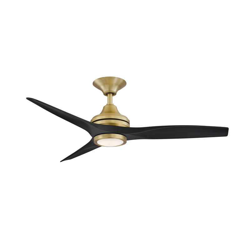 Spitfire 48 inch Indoor/Outdoor Ceiling Fan with LED Light Kit - Brushed Satin Brass with Black Blades, Black