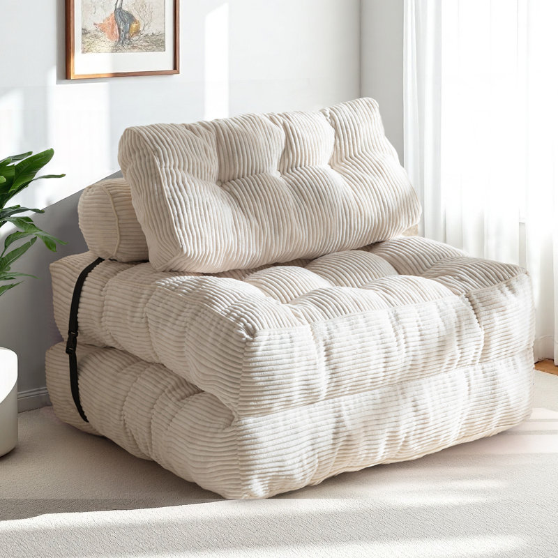 Medium Corduroy Bean Bag Chair,fold floor Bean Bag sofa bed, Beige Corduroy