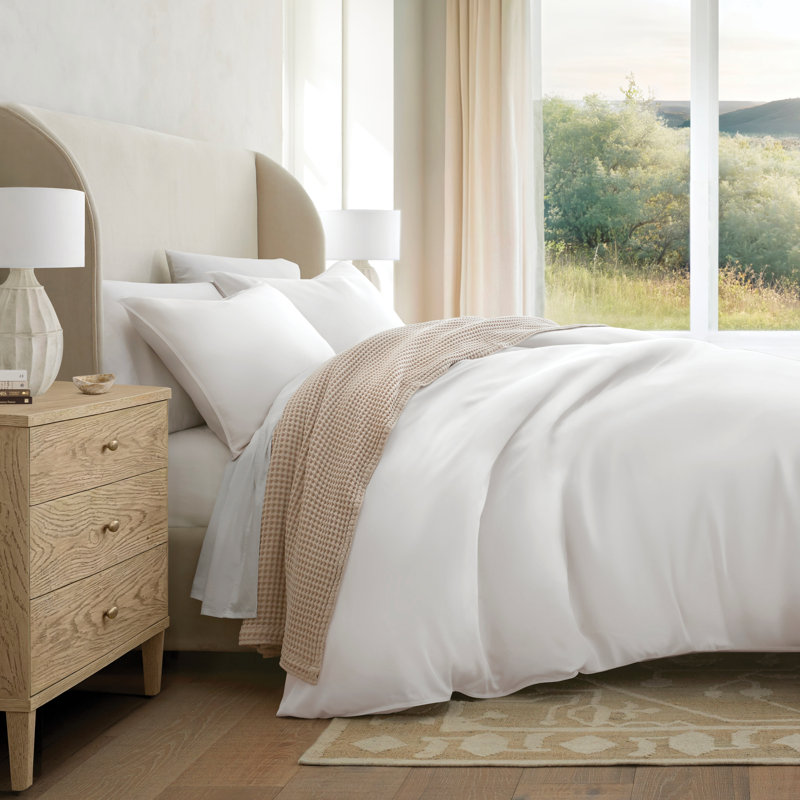 Ensemble de housse de couette et taies décoratives 100% rayonne de bambou, Simple / simple TG, Blanc