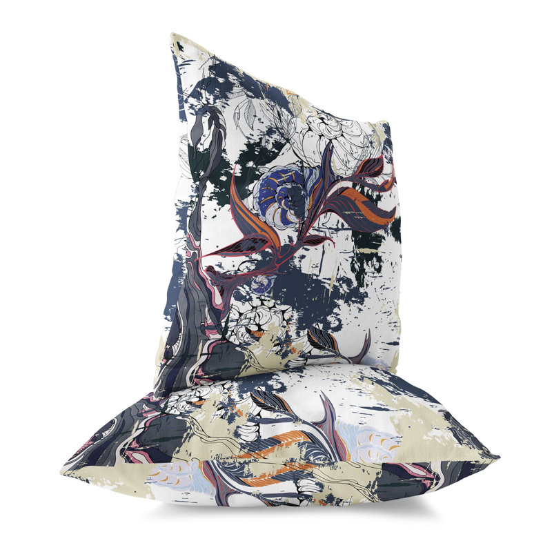 Leaf Lurker Floral Reversible Throw Pillow, 18"H x 18"W, White/Gray/Orange
