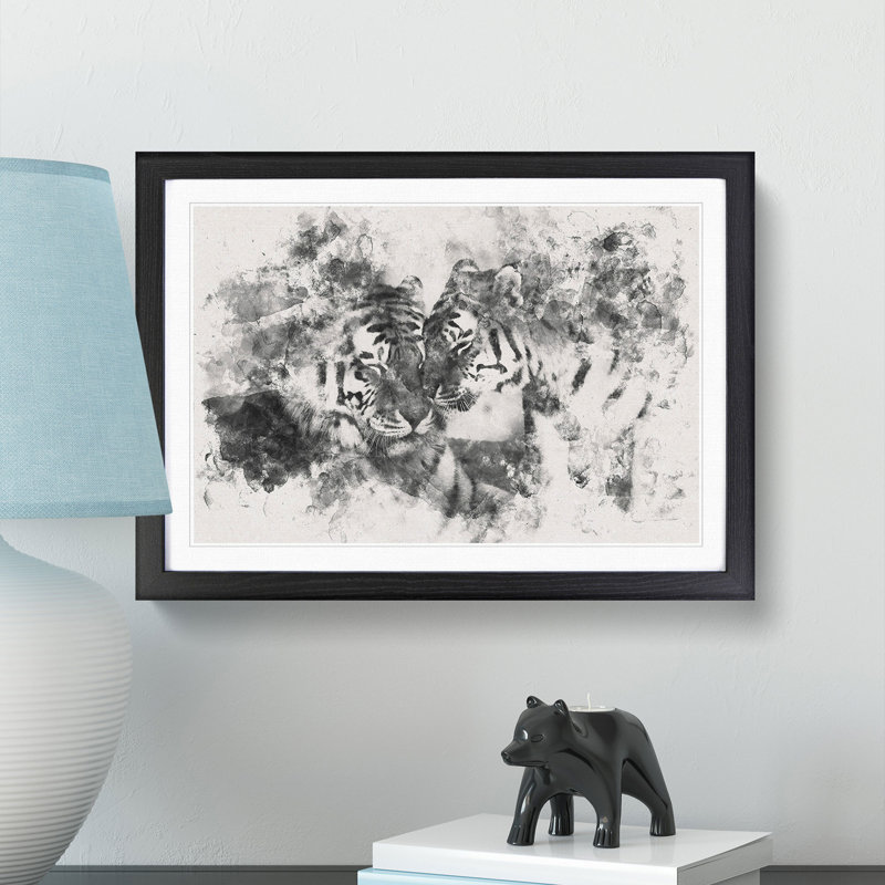 Two Snuggling Tigers 1 Piece Single Picture Frame Wall Art on MDF, 62cm H x 87cm W x 2cm D, Black