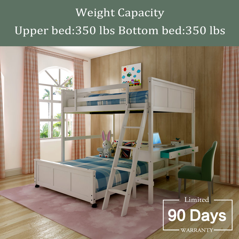 Haydan Kids Bunk Bed with Drawers, White, Full