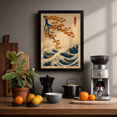 Blossoms and Waves Japandi - Framed Print