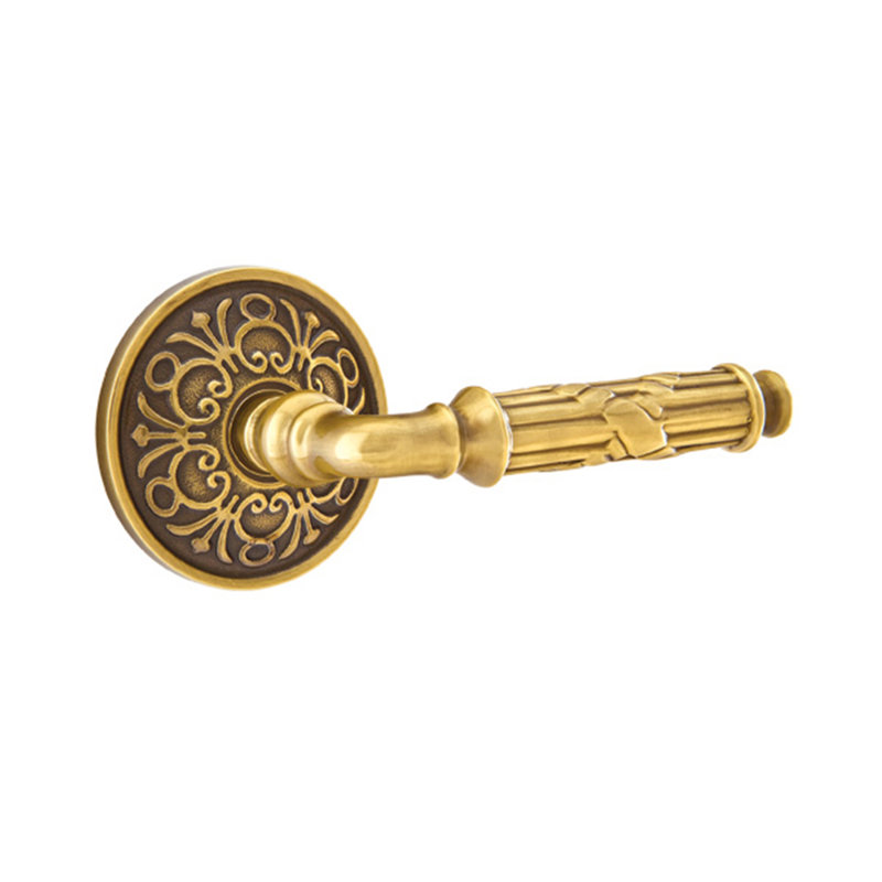 Round Double Dummy Door Lever with Round Rosette, French Antique Brass, Right