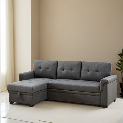 84.12" Pull Out Reversible Sleeper Sectional Sofa Bed with Storage Chaise