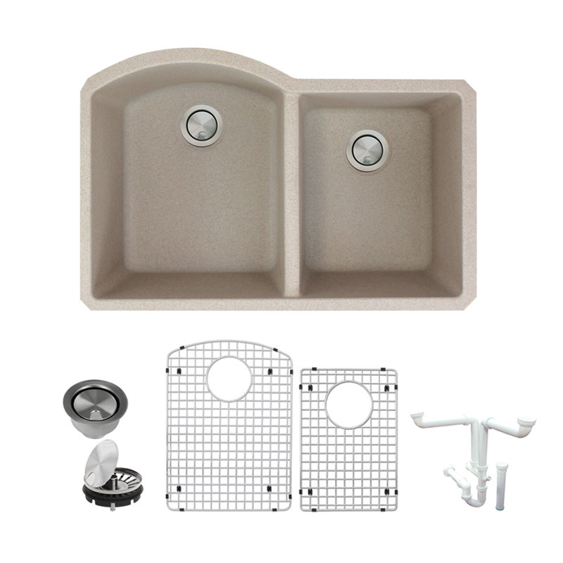 Aversa 31.37'' L Undermount Double Bowl Granite Kitchen Sink, Cafe Latte